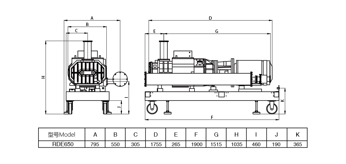 RDE650榦(gan)式螺桿(gan)真(zhen)空泵 尺(chi)寸(cun)圖(tu)