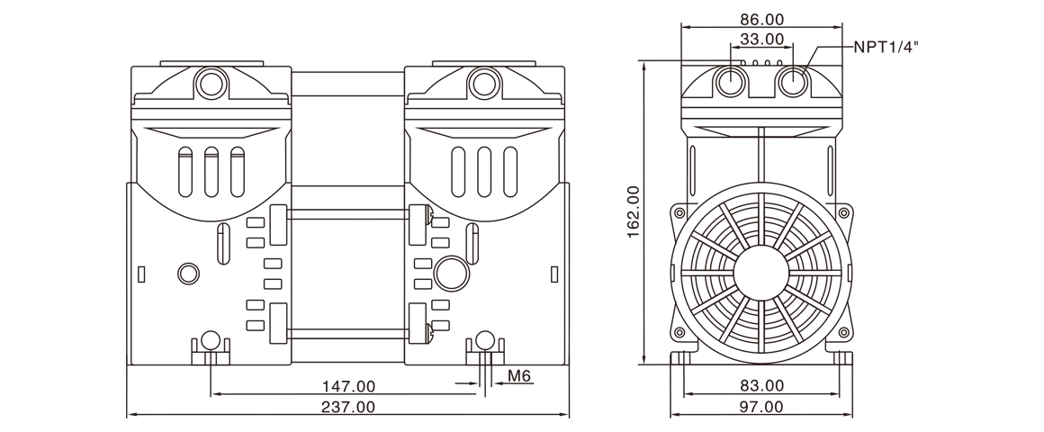 HP-550V活塞真(zhen)空(kong)泵 尺寸(cun)圖(tu)