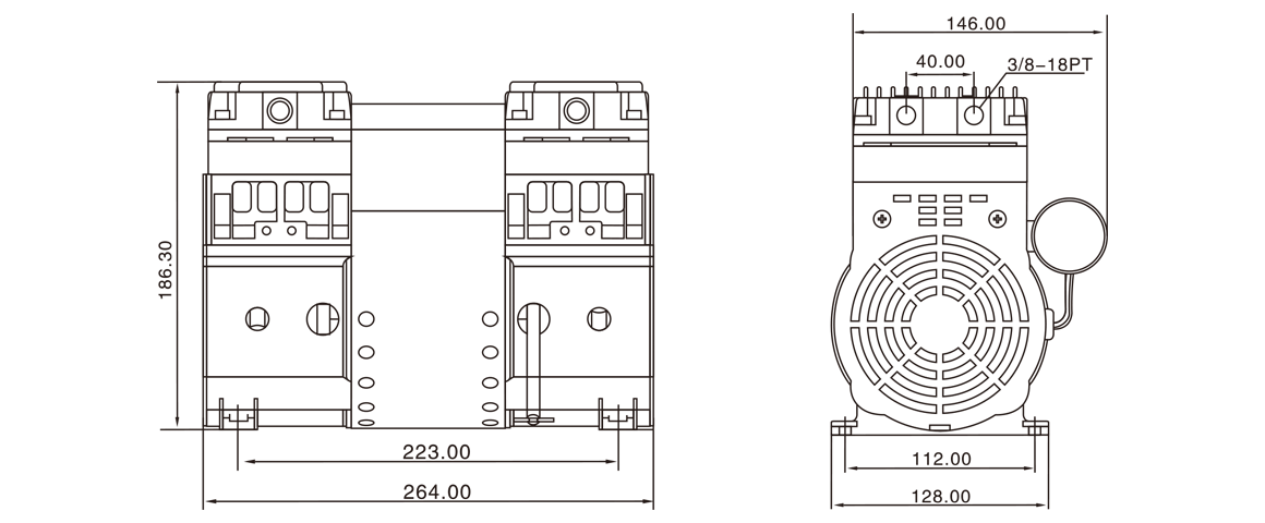 HP-200C活塞真(zhen)空(kong)泵 尺(chi)寸圖(tu)