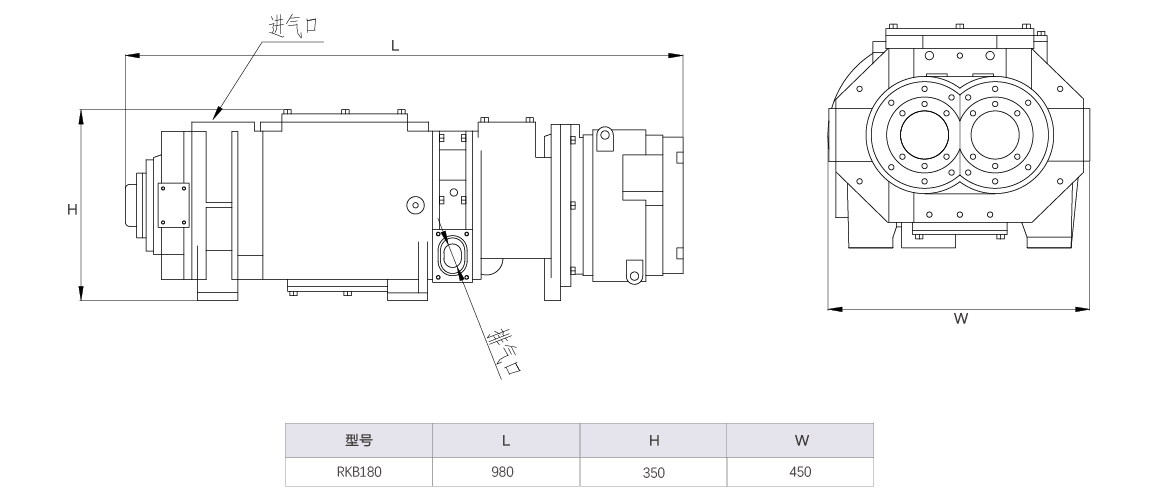 RKB0180榦(gan)式(shi)螺桿真(zhen)空泵(beng) 水(shui)冷(leng)尺寸圖