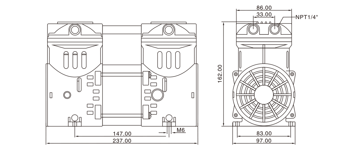 HP-550C活塞真空泵(beng) 尺寸(cun)圖(tu)