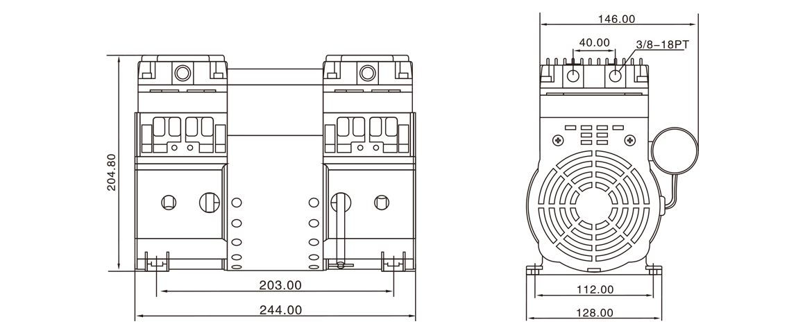 HP-2000H活塞(sai)真空(kong)泵(beng) 尺寸(cun)圖
